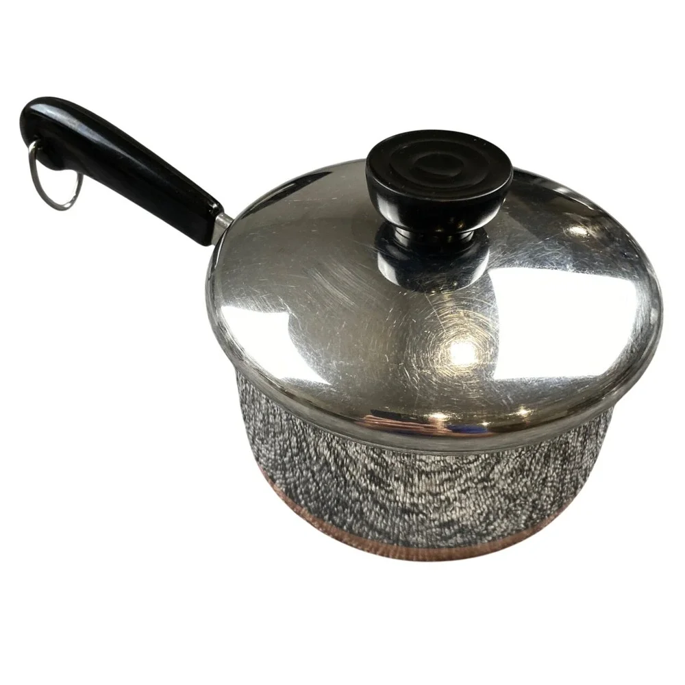 Vintage 1996 Revere Ware 1 Qt Saucepan Copper Bottom Lid Clinton IL USA